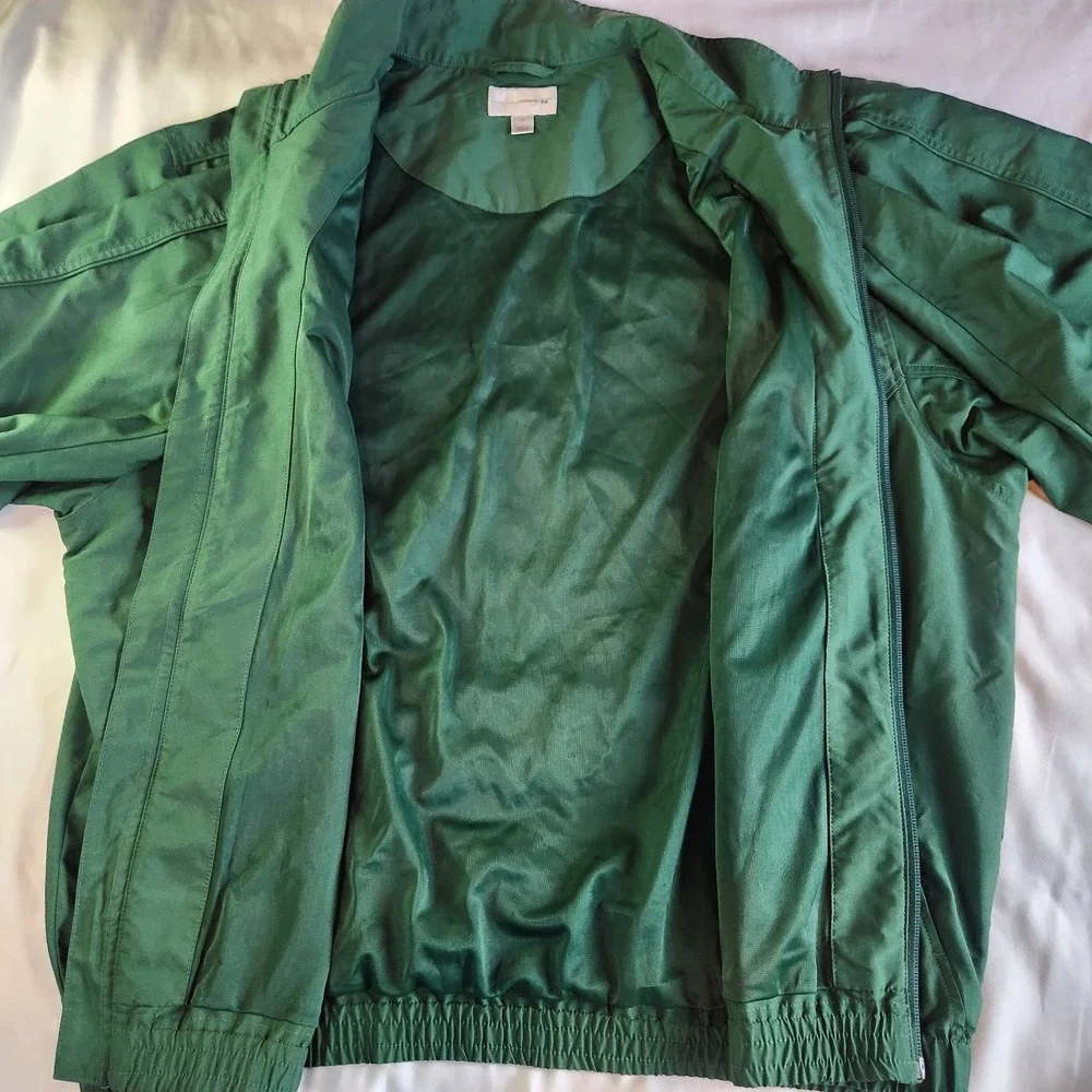 CUTTER BUCK Jacket Mens Large Green Windbreaker WindTec Bomber Lined Logo Coat‎